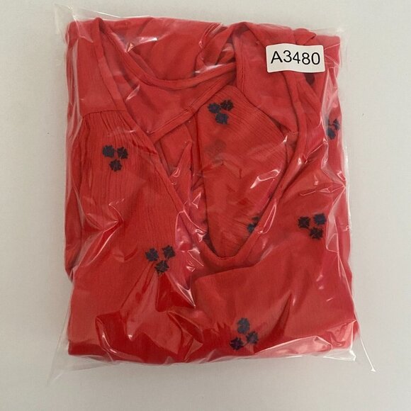 Free People Oxford Embroidered Floral Shift Mini Dress Red Combo Small - Picture 10 of 10